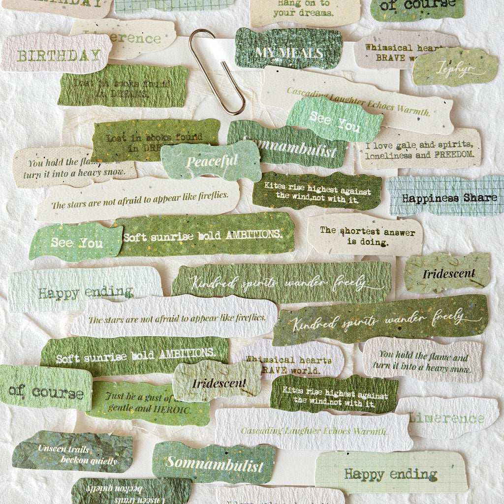 50 Pcs Vintage Quote Speckled Paper Stickers - Happiness