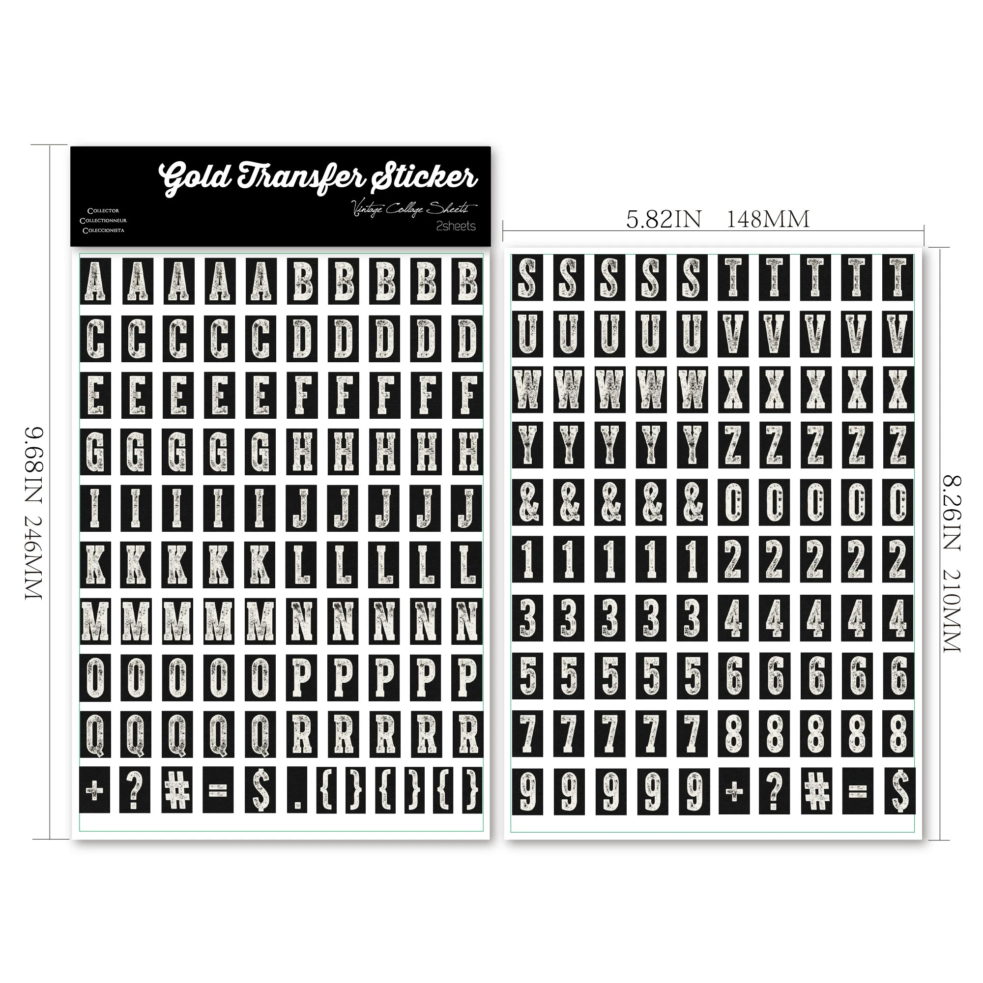 2 Sheets Waterproof Rub on Stickers - Minimalist Letter