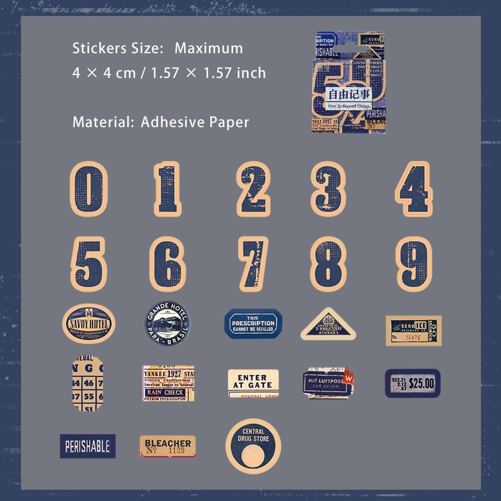 46 Pcs Vintage Number Label Stickers ZXSG