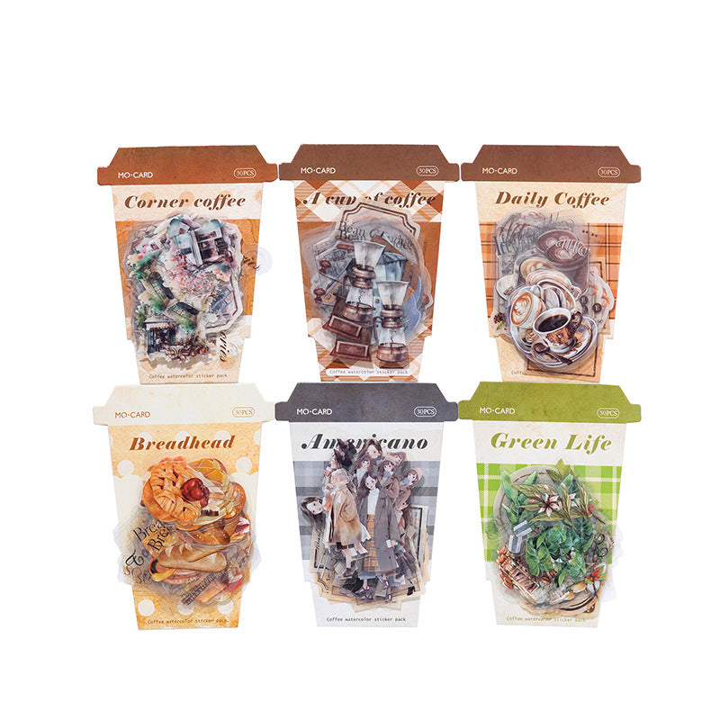 30 Pcs Coffee Theme PET Stickers KFSJ