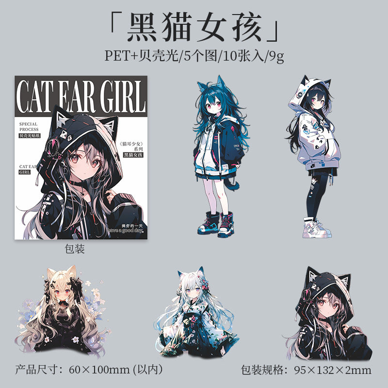 10 Pcs Cat Girl PET Stickers MESN