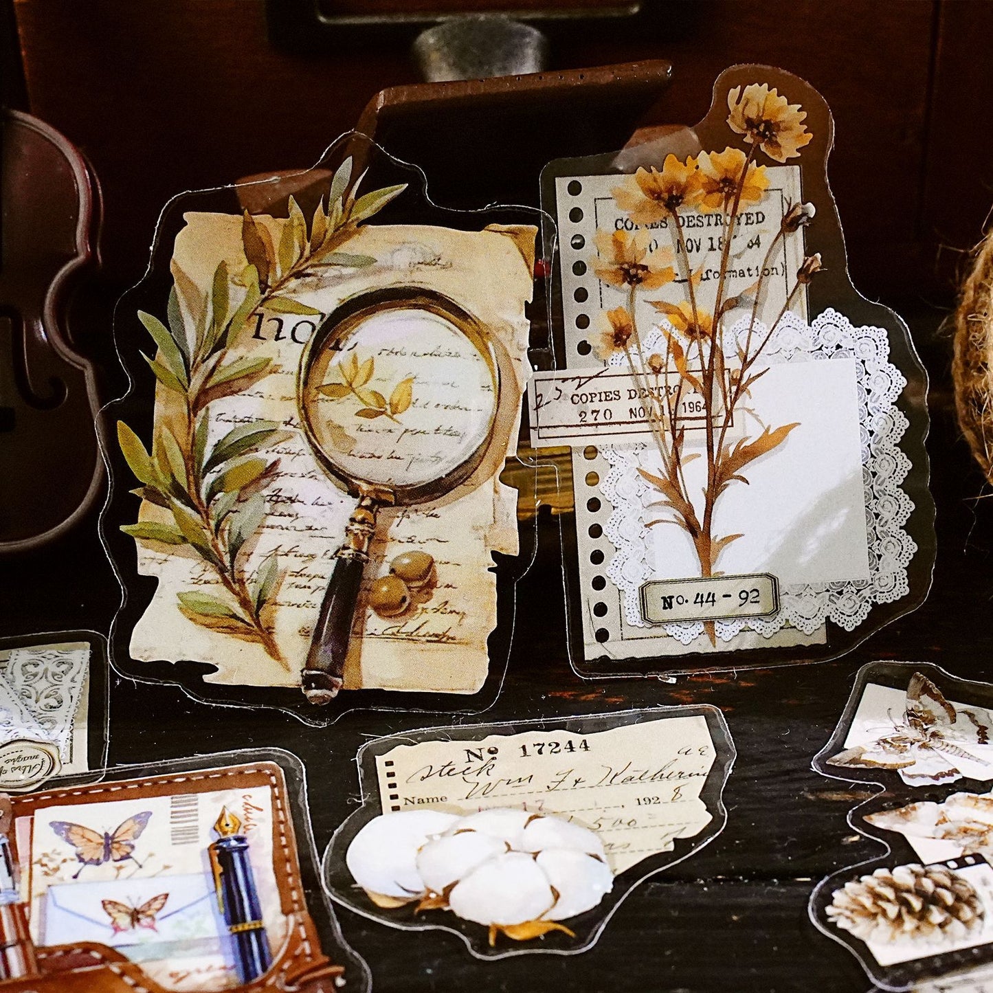 40 Pcs Leaf Flower Collage PET Stickers SGPZ