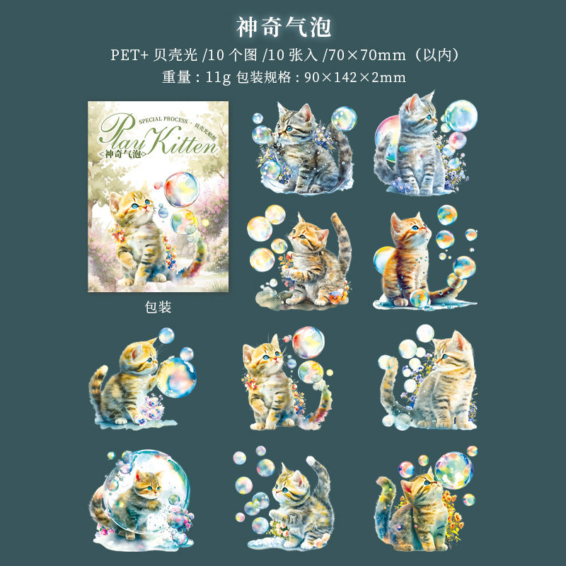 10 Pcs Cat PET Stickers WLXM