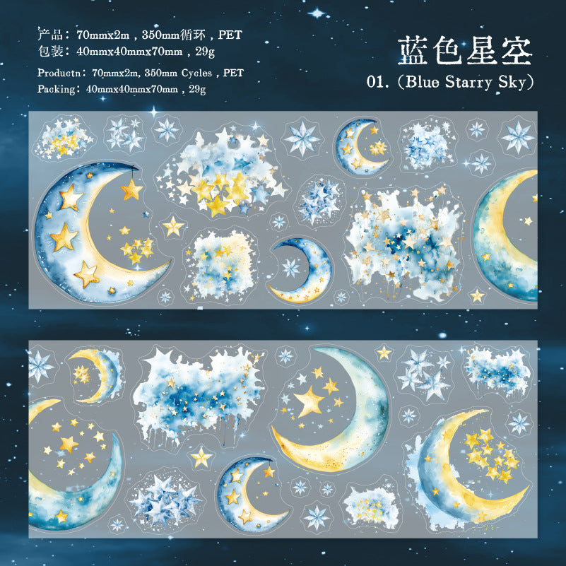 1 Roll Pre-cut Moon Star PET Stickers Tape XXSY