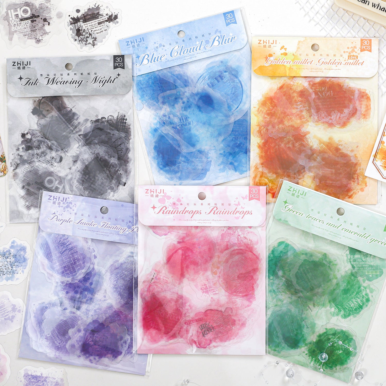 30 Pcs Watercolor Words PET Stickers MRXC