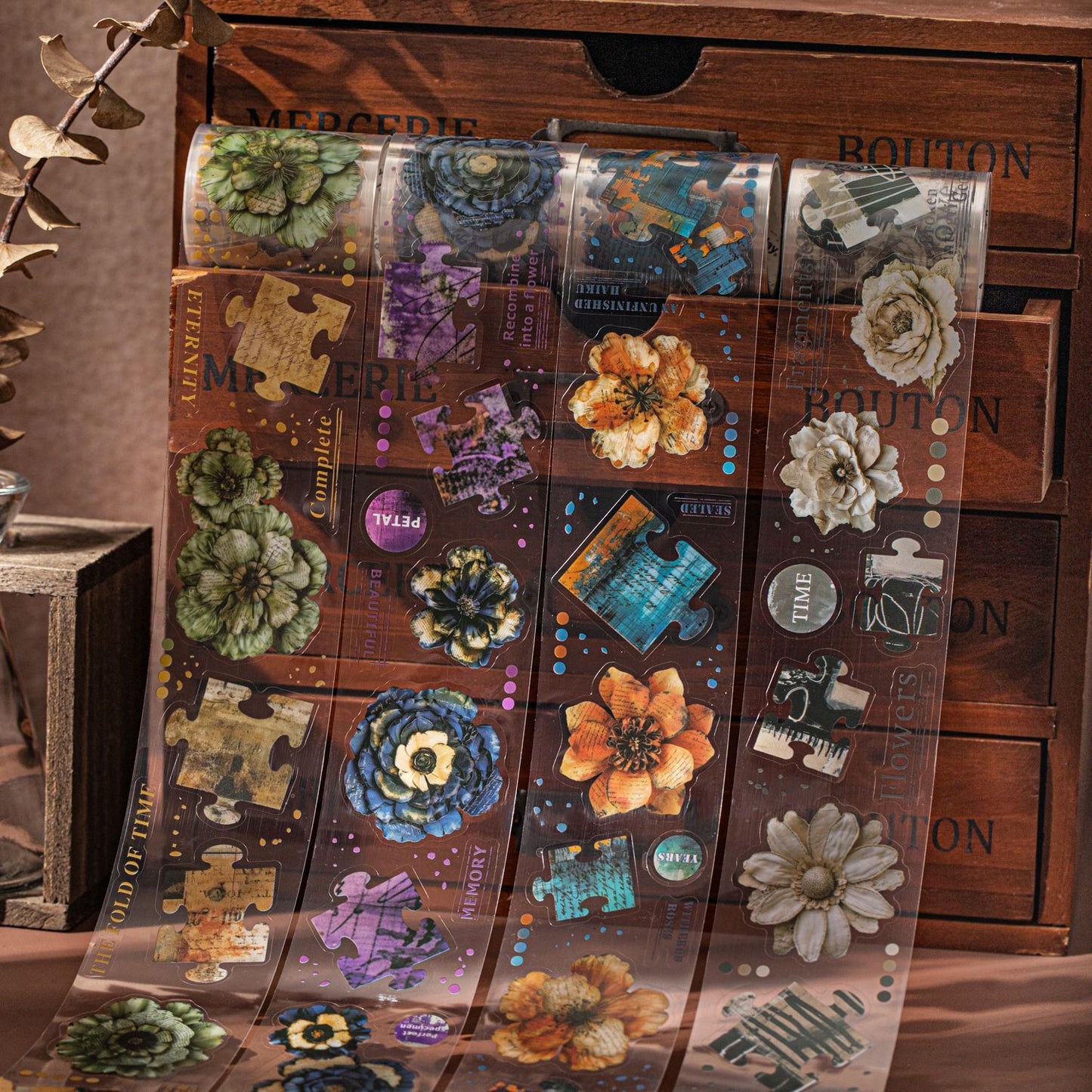 1 Roll Vintage Flower PET Stickers Tape HYSPJ