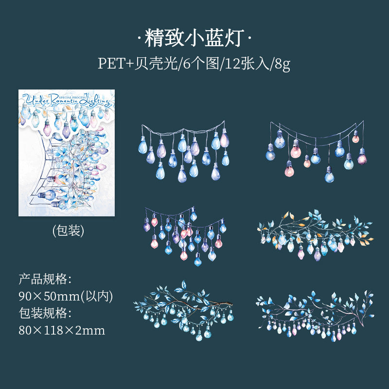 12 Pcs Night Light Theme PET Stickers LMDG