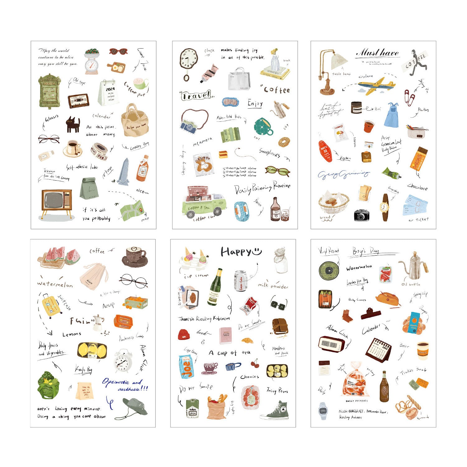 6 Pcs Everyday Journal PET Stickers -Travel