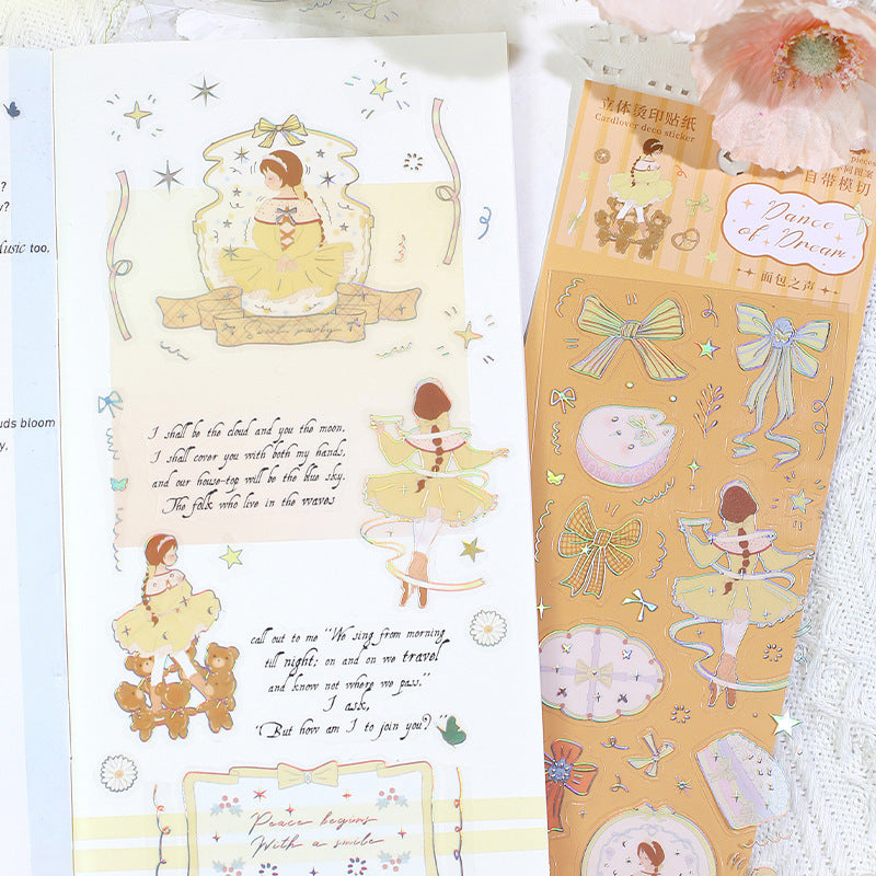 3 Sheets Cute Dancing Girl PET Stickers MZYWQ