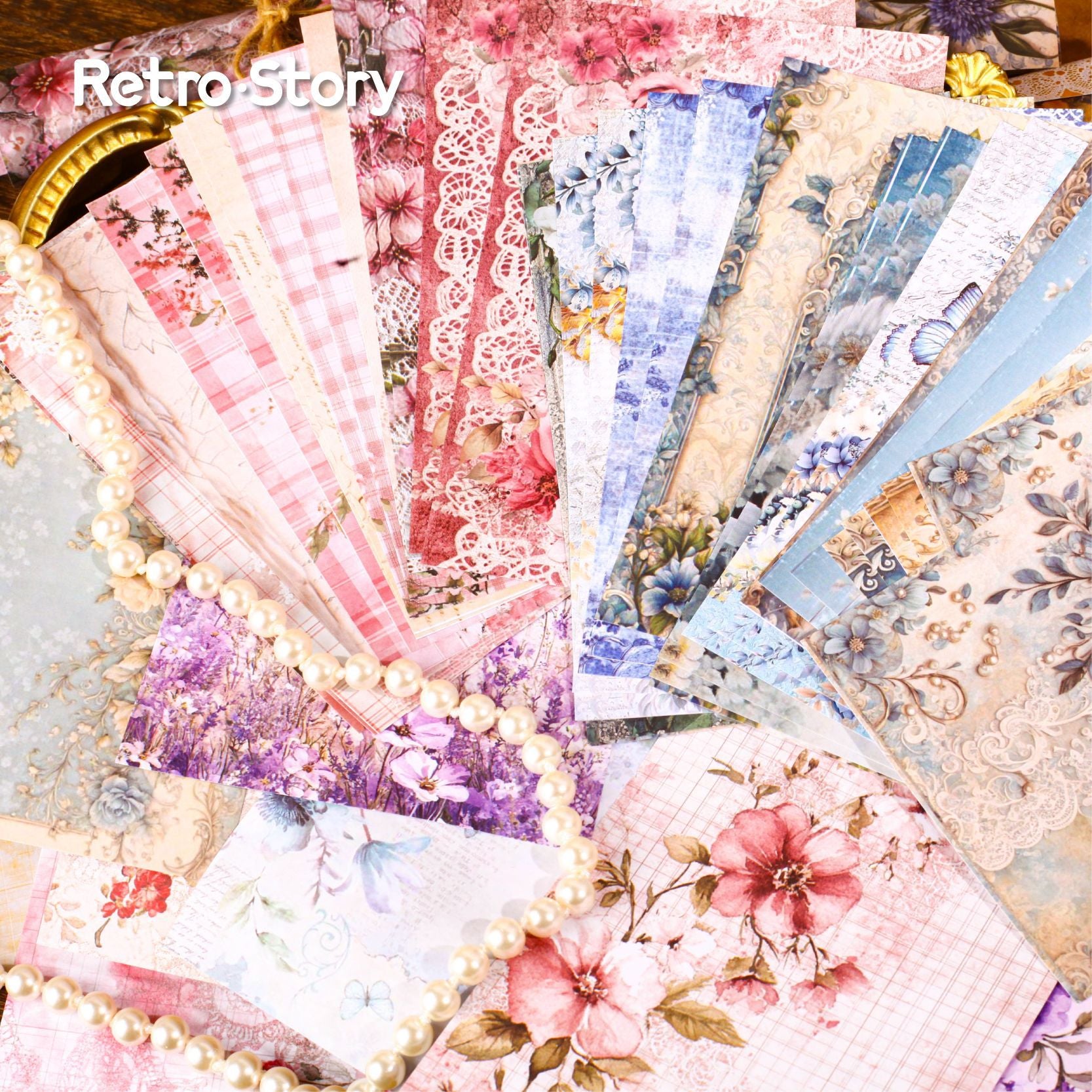 30 Sheets Vintage Floral Scrapbook Paper FRXL