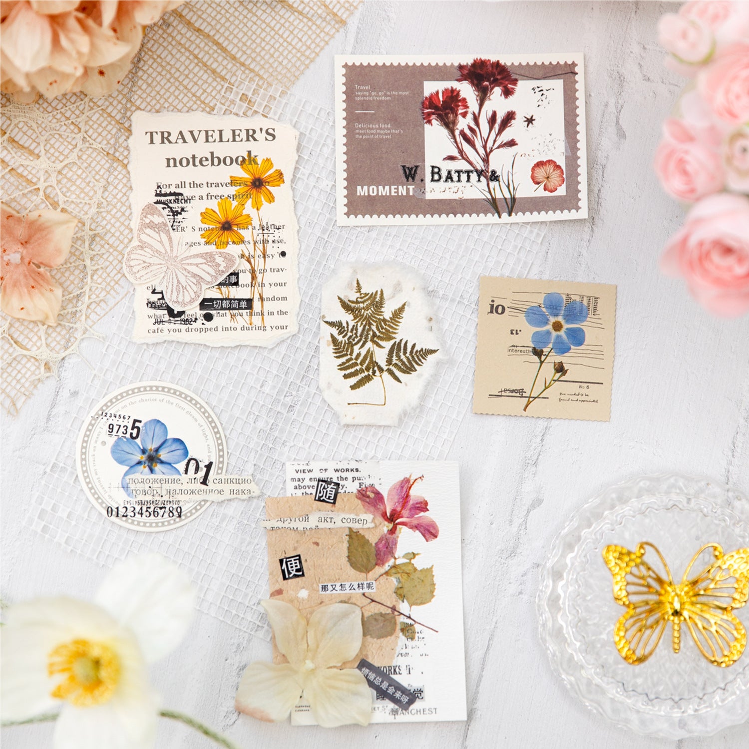 2 Sheets Pressed Flower Transfer Stickers HDLM