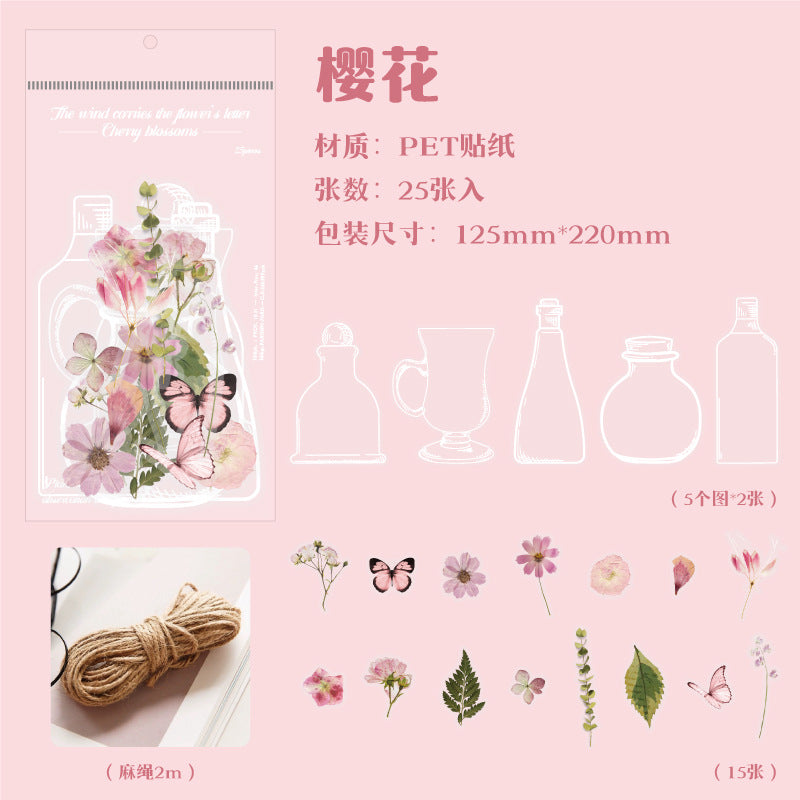 25 Pcs Bottle and Flowers PET Stickers FCHX