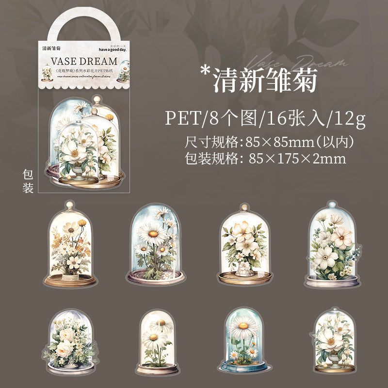 16 Pcs Flower and Bottle PET Stickers HPMJ