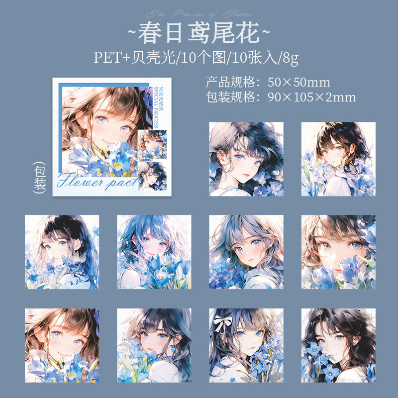 10 Pcs Cartoon Girl PET Stickers HZYD