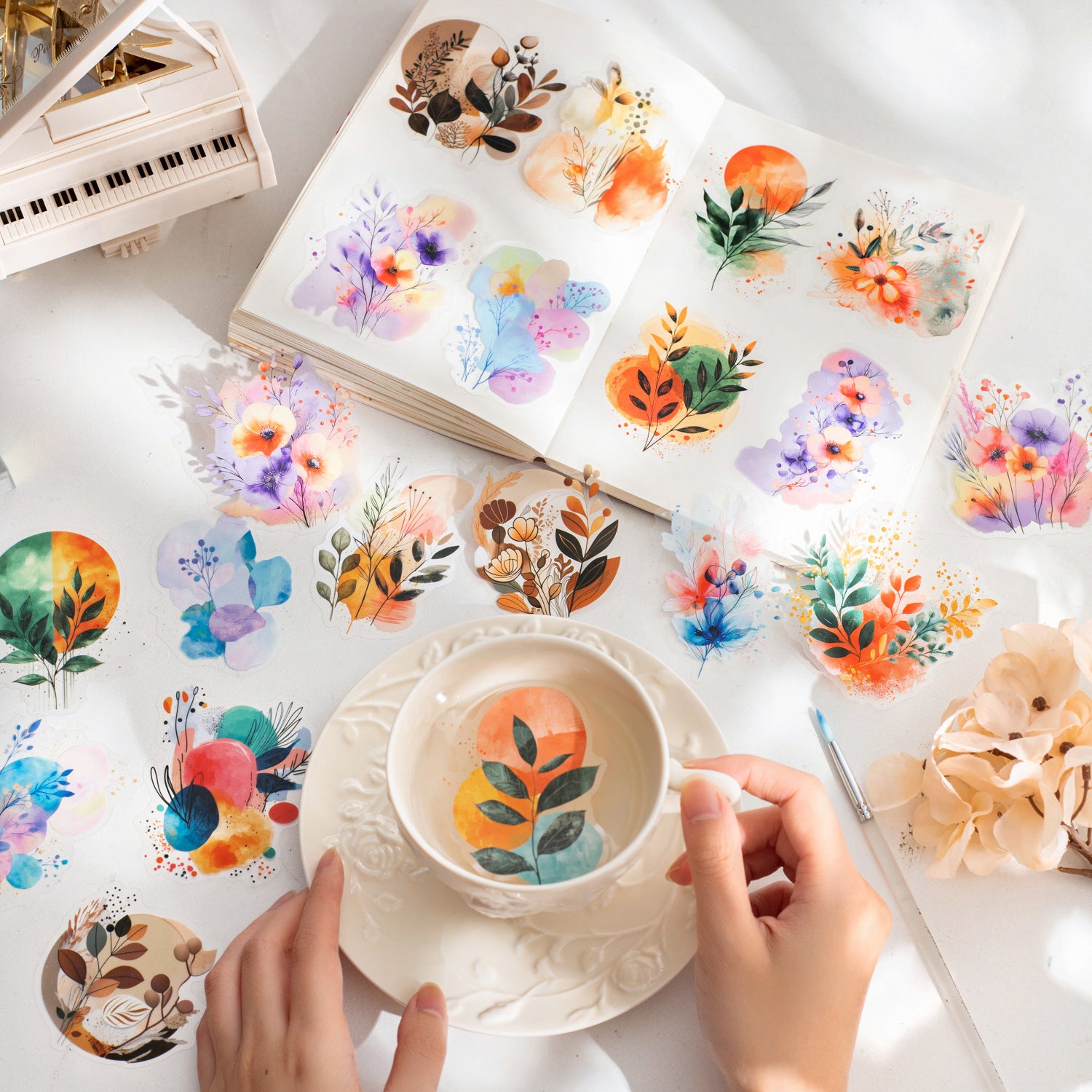 6 Pcs Watercolor Leaf PET Stickers WSHG