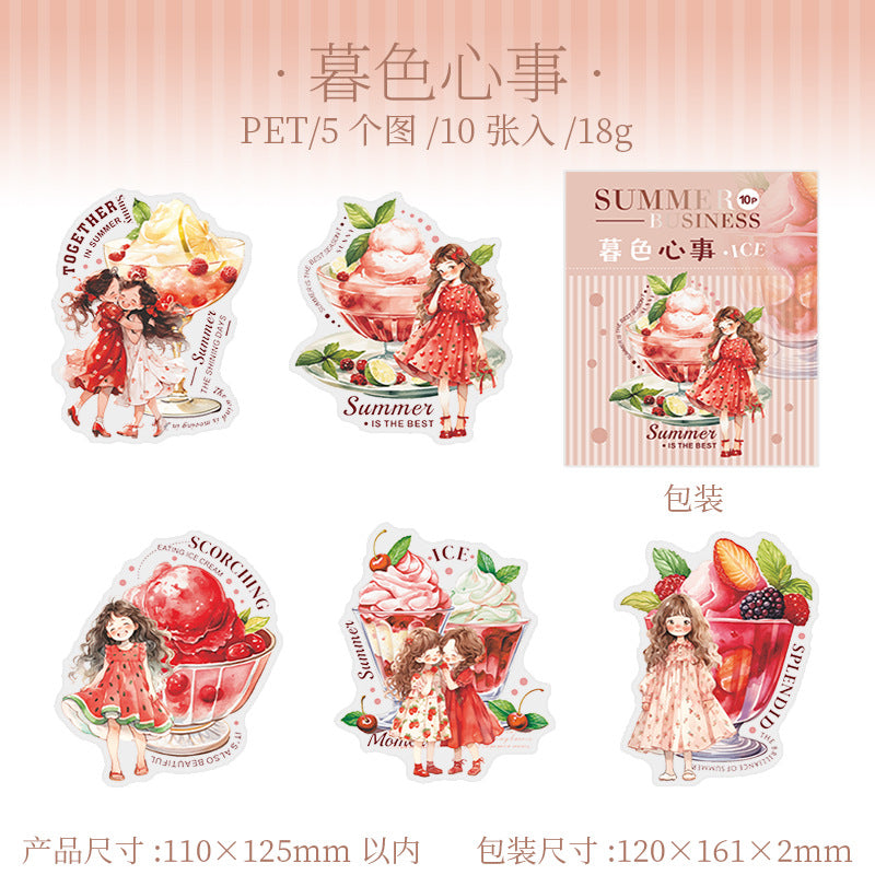 10 Sheets Summer Themed PET Stickers XRYY