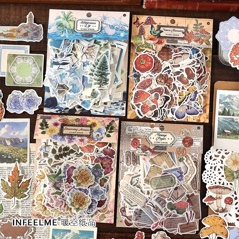 200 Pcs Vintage Journal Stickers and Paper SYCS