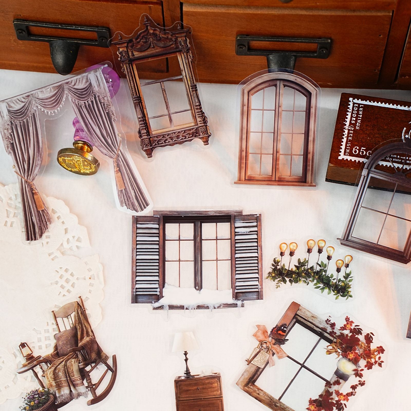 30 Pcs Vintage Window PET Stickers CJLY