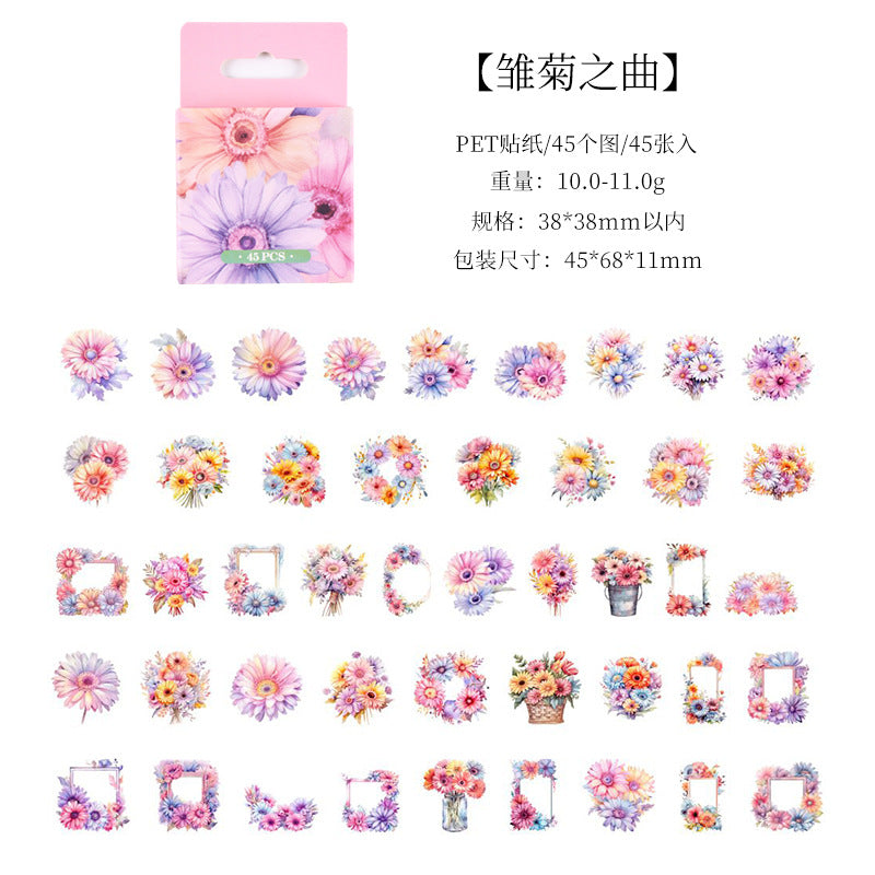 45 Pcs Pink Flower Stickers FSHJ