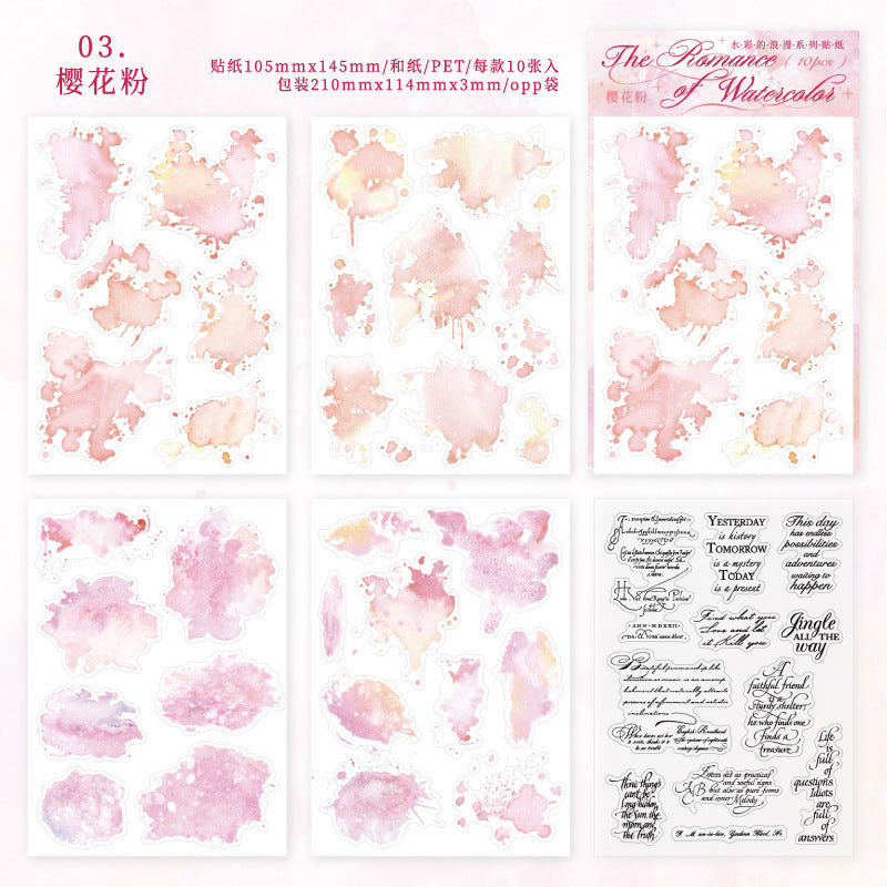 10 Sheets Watercolor PET and Washi Stickers SCLM