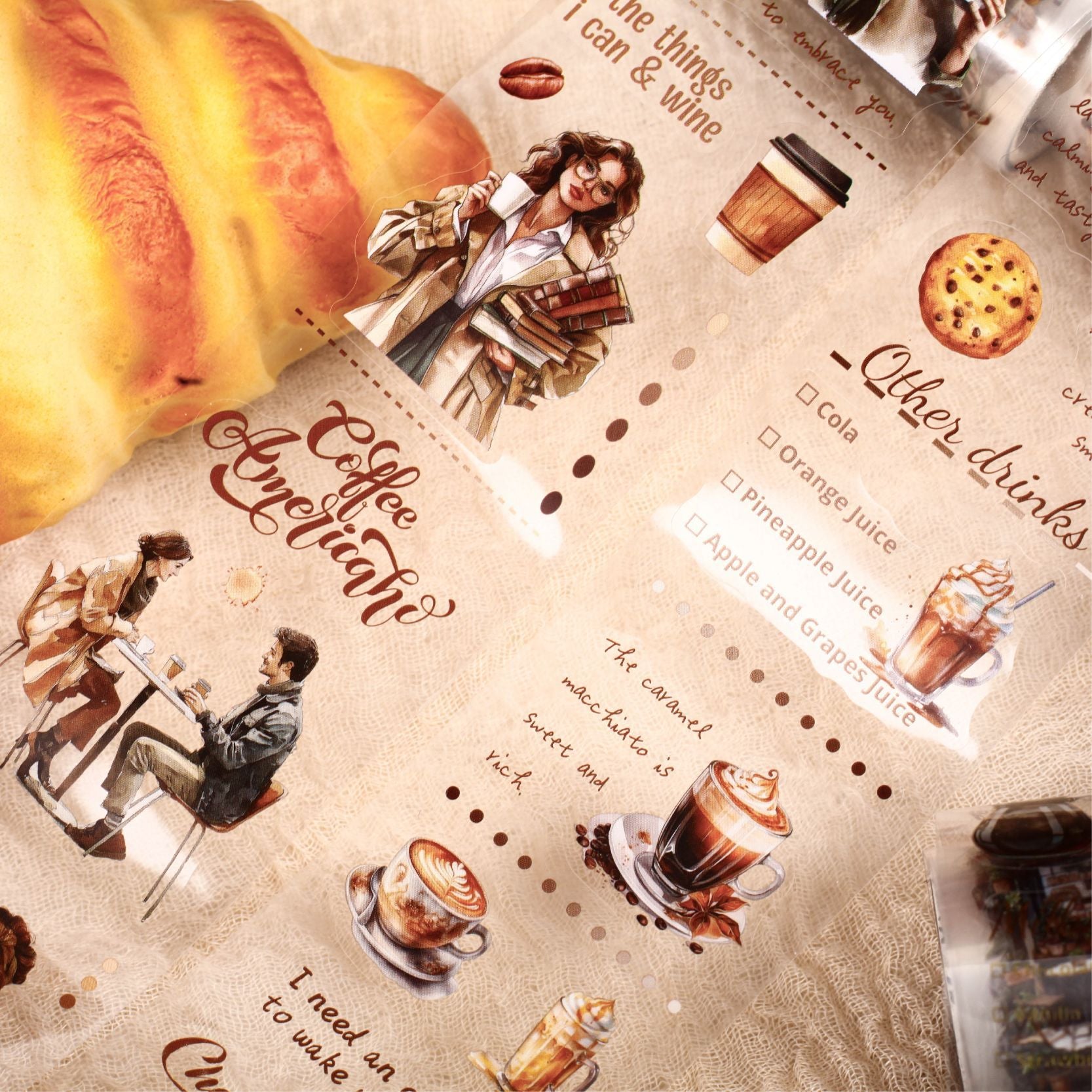 1 Roll Coffee Theme PET Stickers Tape KFZX