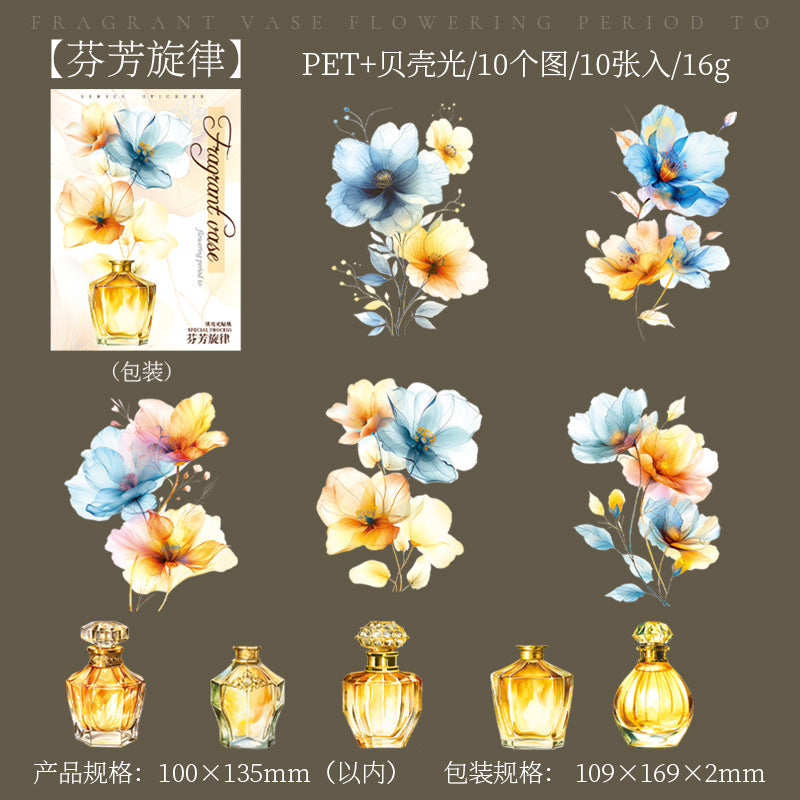 10 Pcs Flower and Bottle PET Stickers XPHQZ