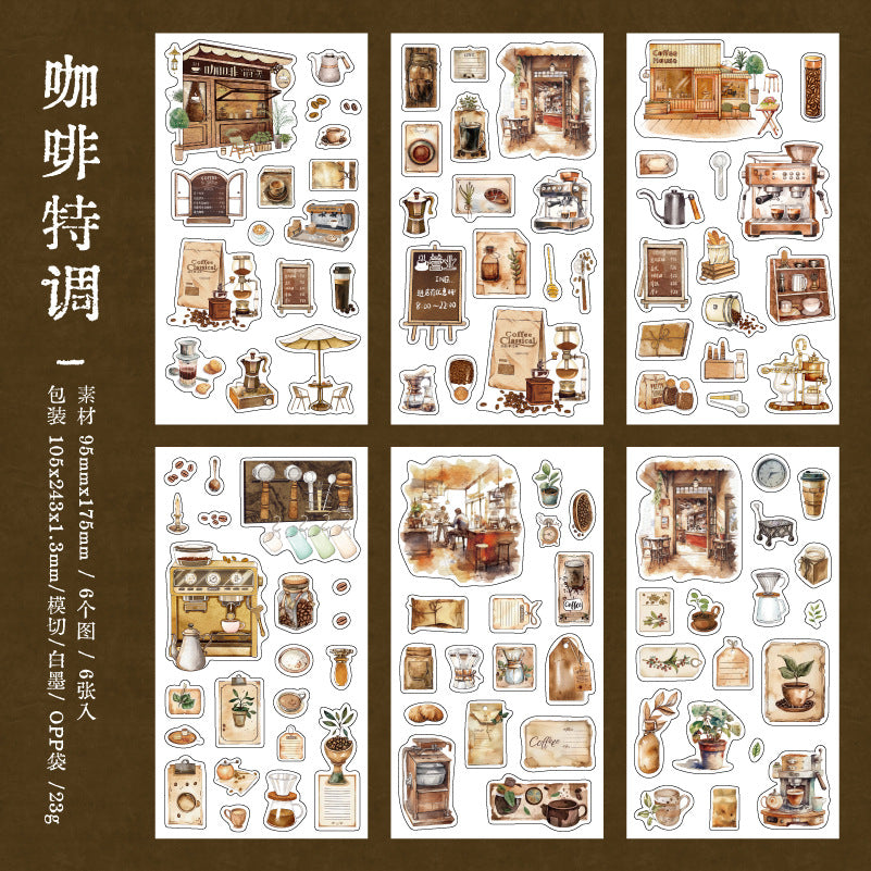 6 Sheets Shop Theme PET Stickers XZHP