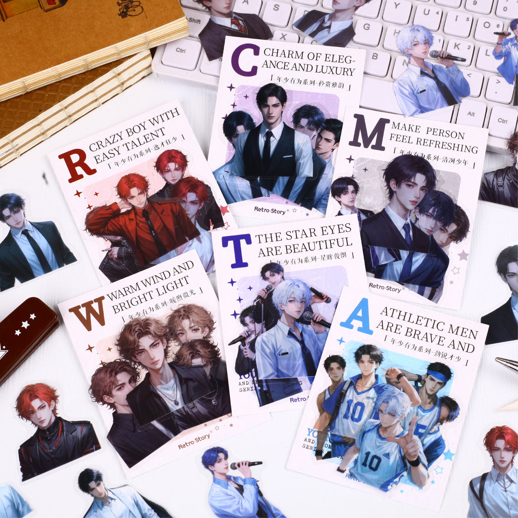 20 Pcs Handsome Boy PET Stickers NSYW