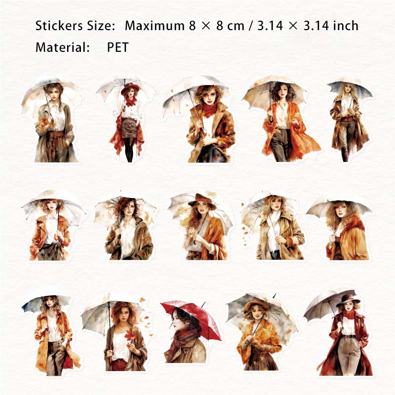 30 Pcs Rainy Umbrella Firl PET Stickers YYMM