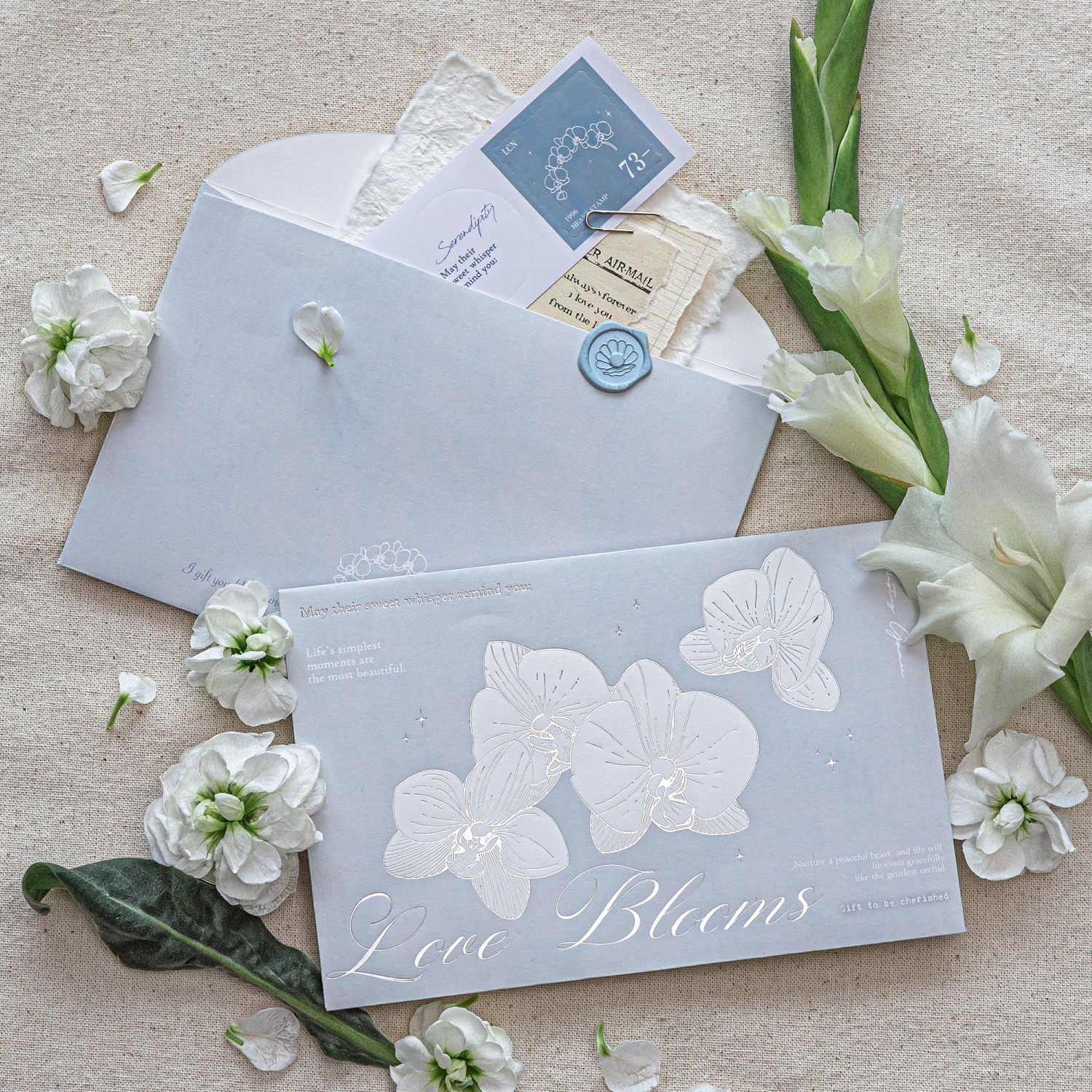 1 Pcs Sliver Foil Envelope with Wax Seal Stickers JMRM