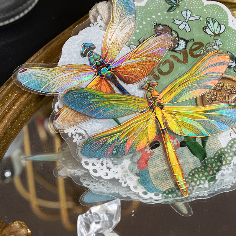 20 Pcs Holographic Dragonfly PET Stickers QTPP