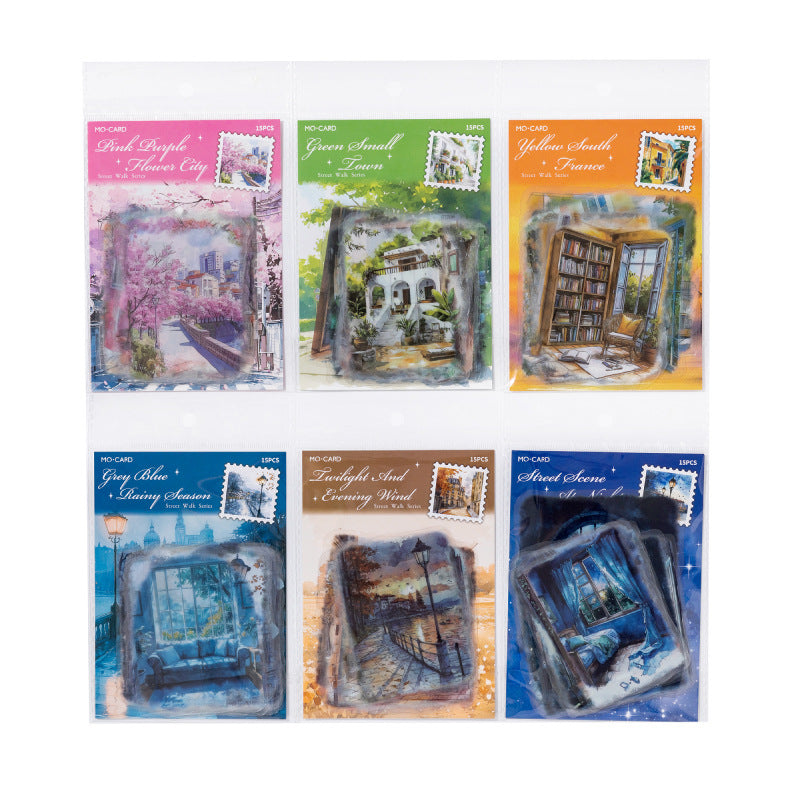 15 Pcs Street Landscape PET Stickers JDMB