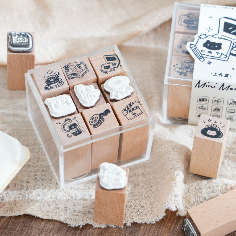 9 Pcs Creative Wooden Stamp Set MNMX