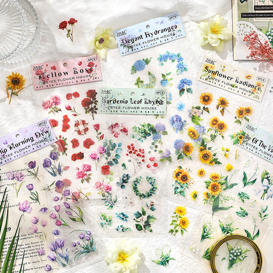 6 Sheets Flower Botanical PET Stickers YSHS