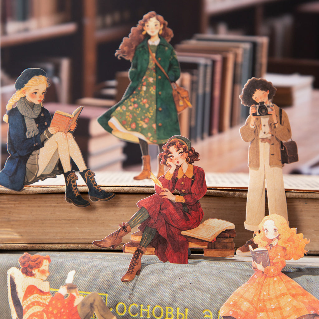 15 Pcs Reading Girl Stickers TSGNH