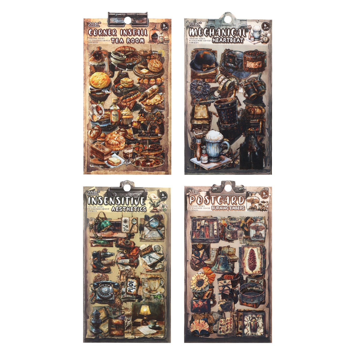 4 Sheets Vintage Junk Journal Stickers GZJW