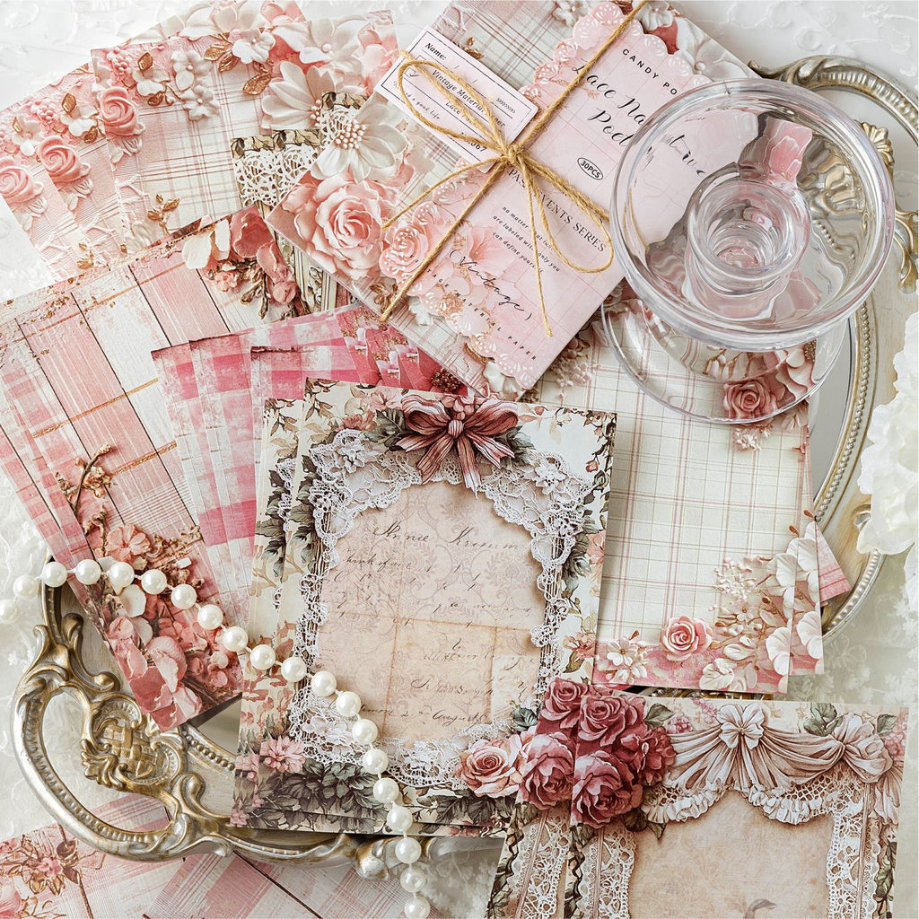 30 Pcs Vintage Floral Scrapbook Paper HQWS
