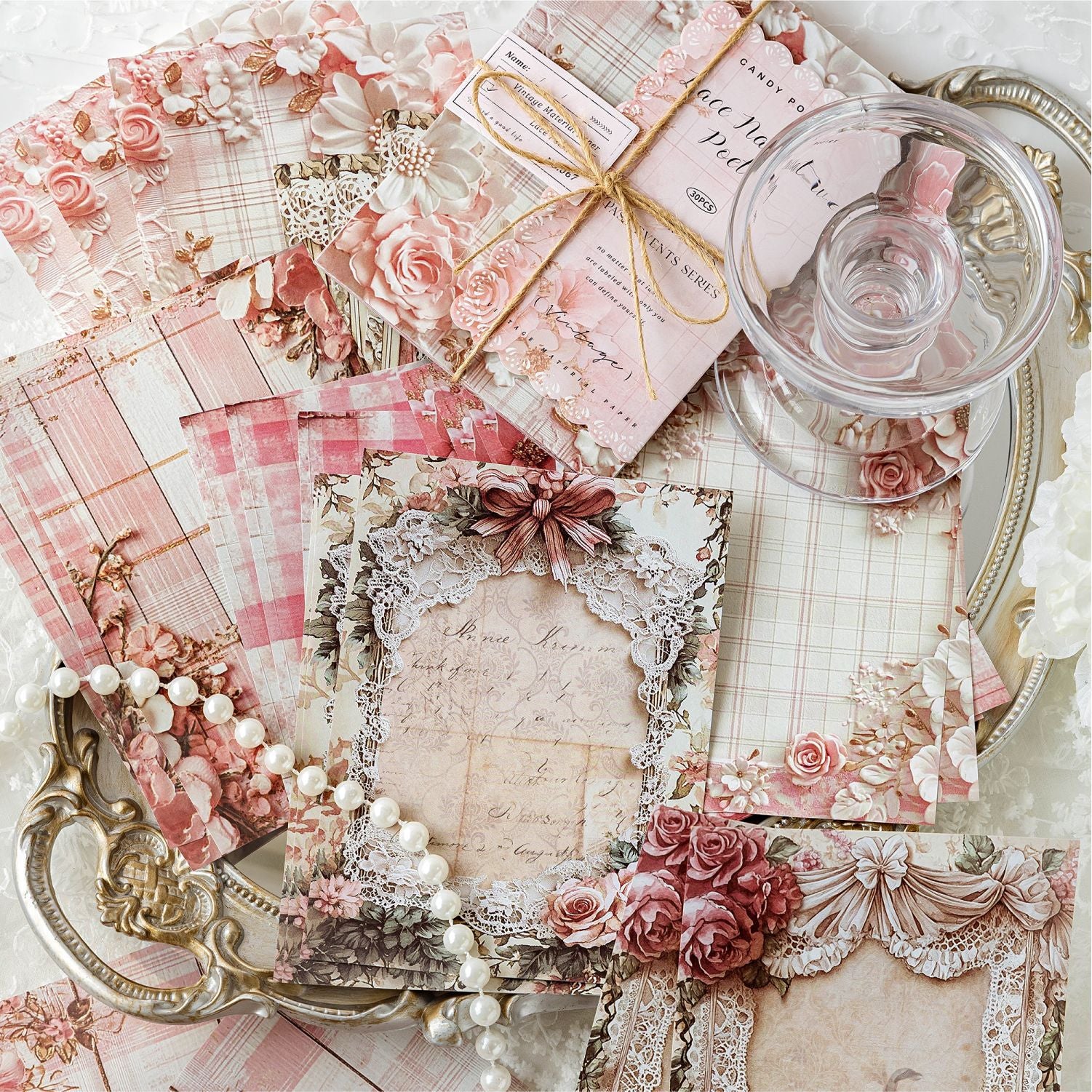 30 Pcs Vintage Floral Scrapbook Paper HQWS