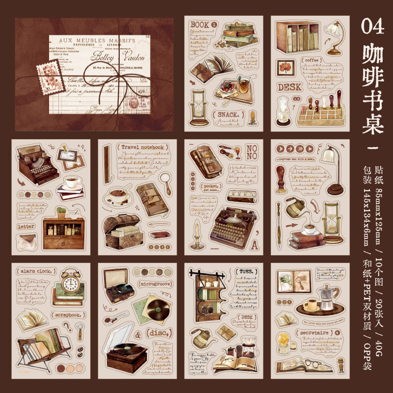 20 Sheets Coffee Themed Washi Stickers and PET Stickers Book KFTY