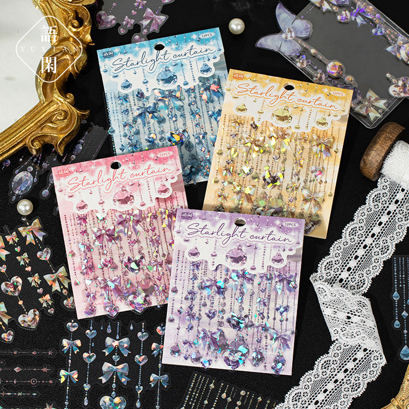 12 Pcs Gliter PET Stickers XGML