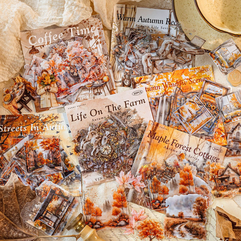 30 Pcs Autumn Landscape PET Stickers QRSH