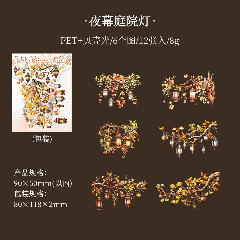 12 Pcs Night Light Theme PET Stickers LMDG