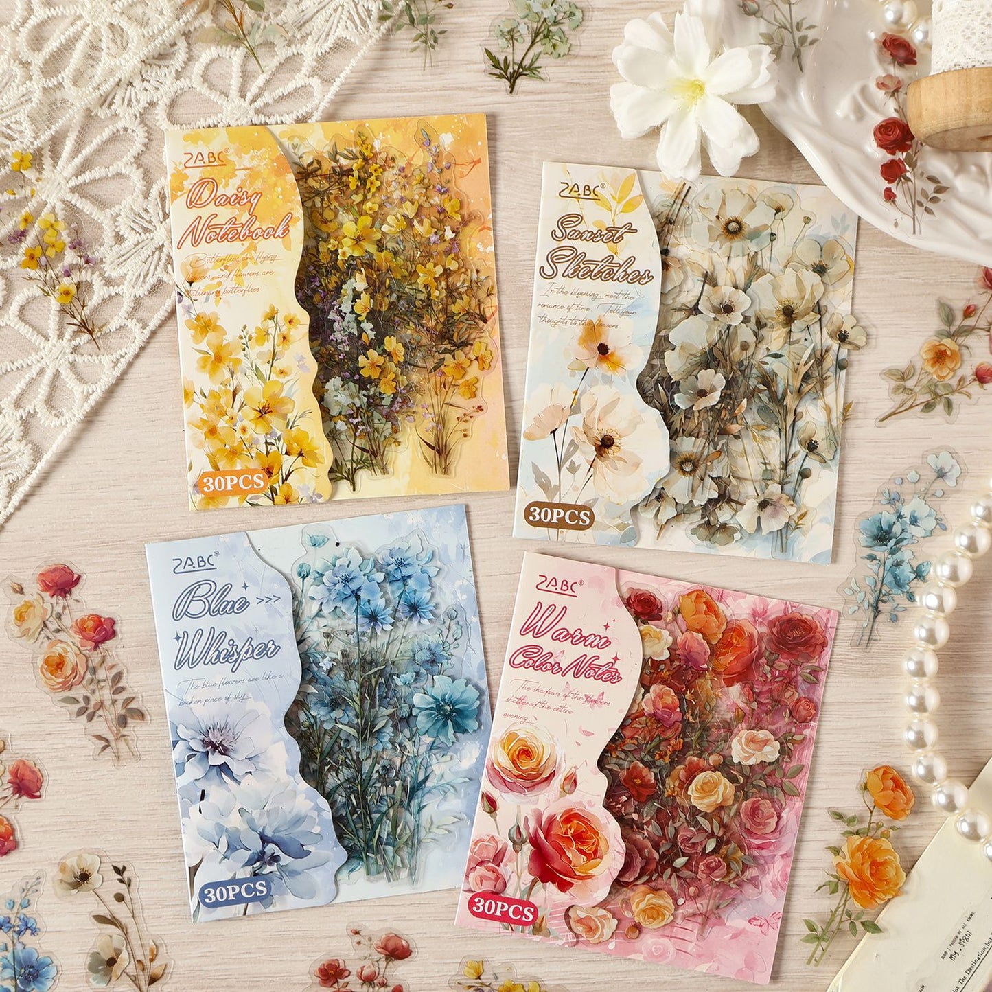 30 Pcs Fantasy Wild Flower PET Stickers HXFXL