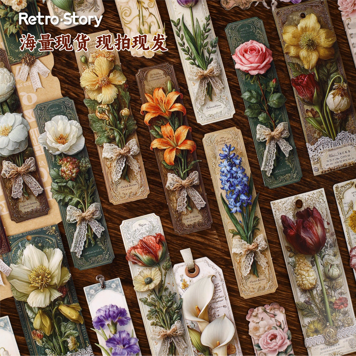 15 Pcs Vitnage Floral Cardstock Stickers SJXL