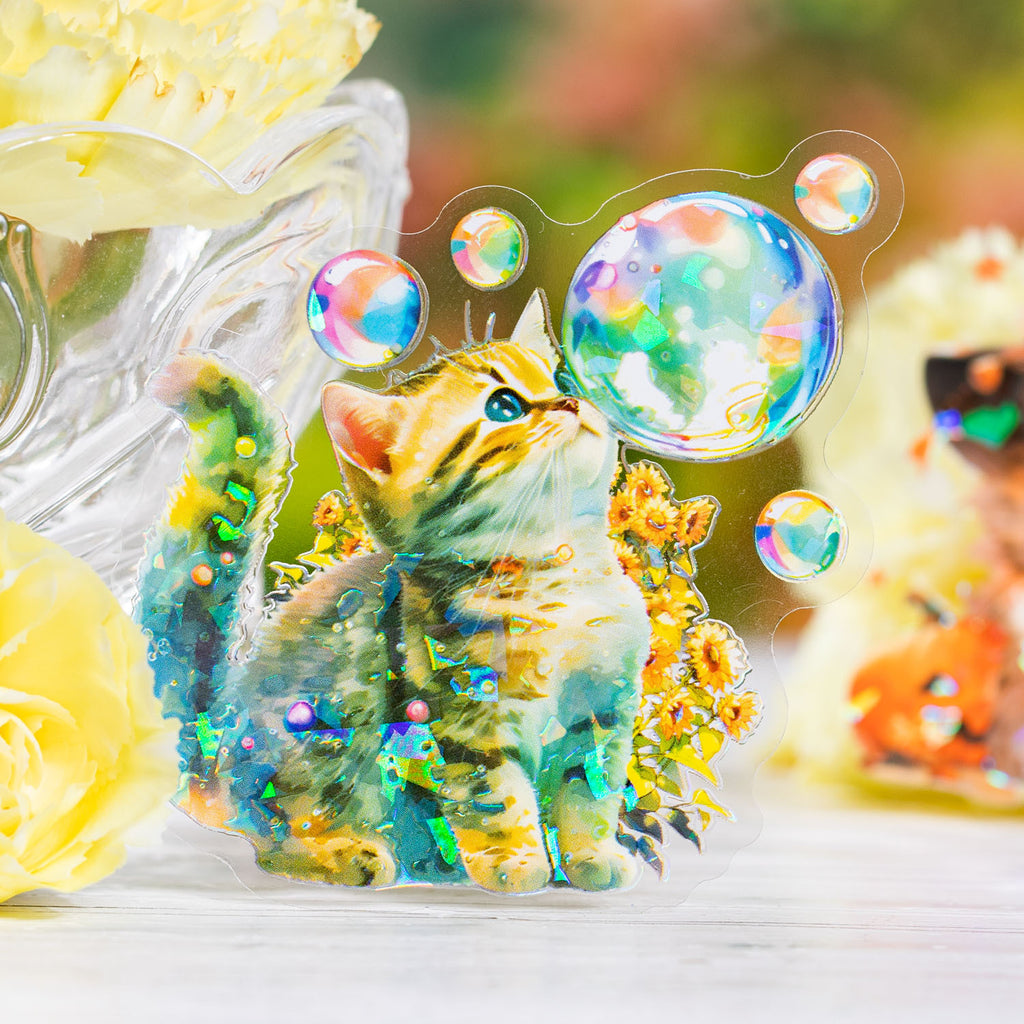 10 Pcs Cat PET Stickers WLXM