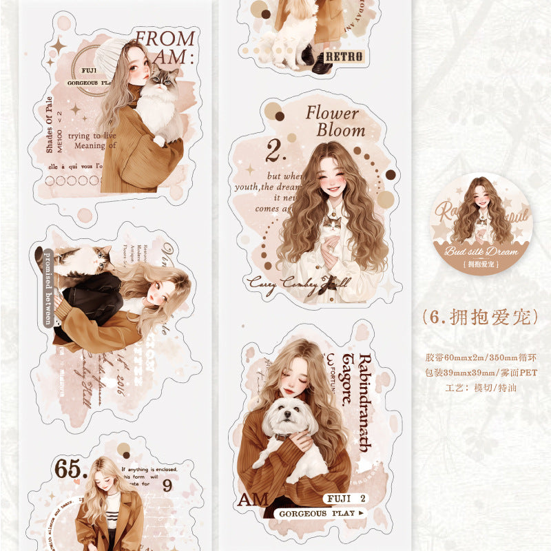 1 Roll Fahsion Girl Die Cut PET Stickers Tape PTLM