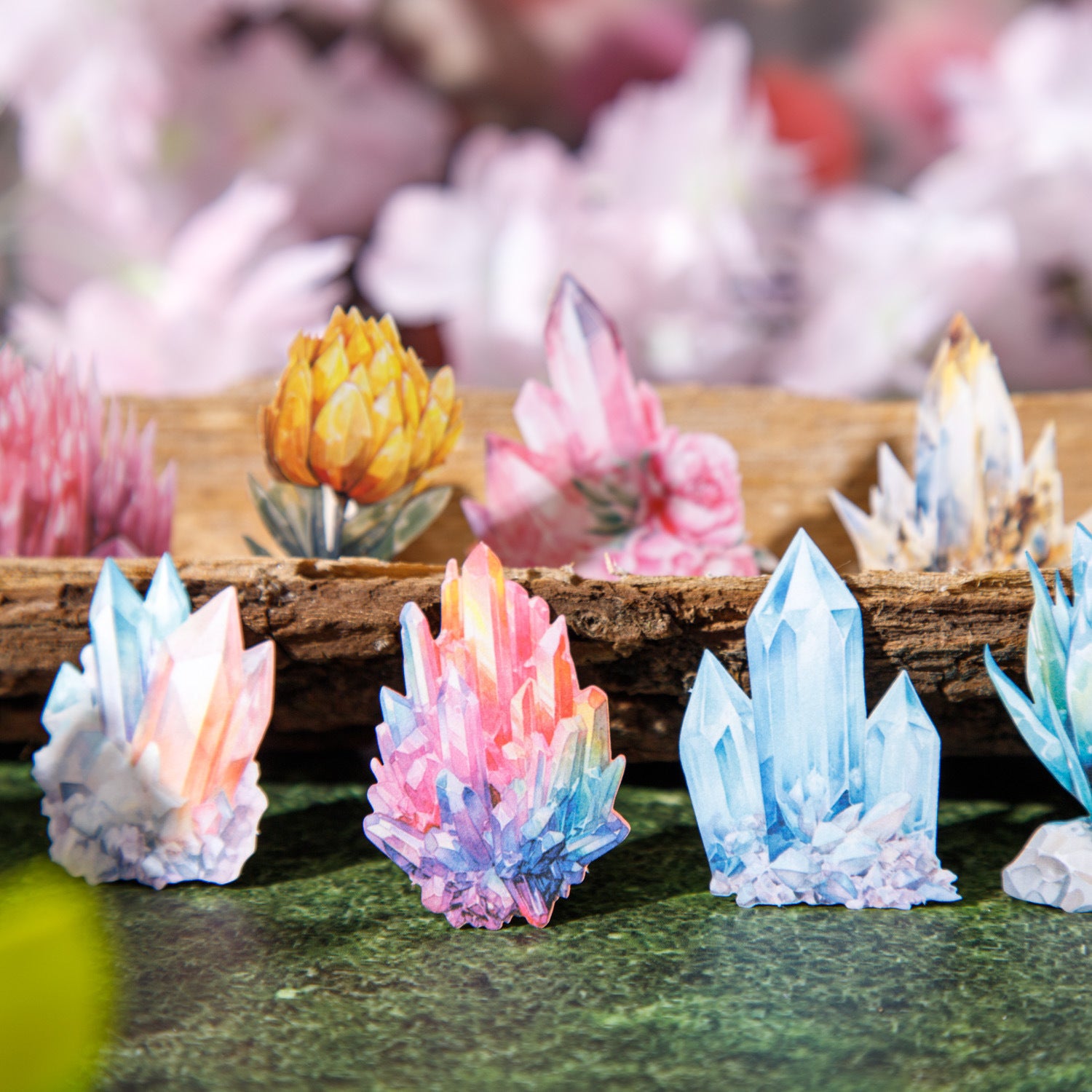 20 Pcs Crystal Flower PET Stickers HJWY