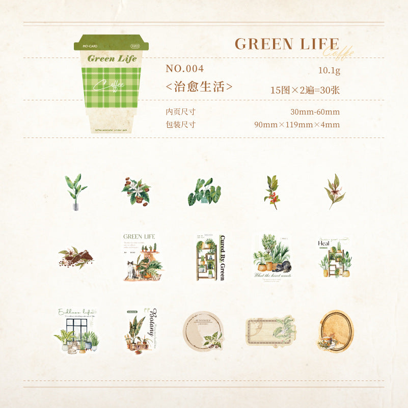 30 Pcs Coffee Theme PET Stickers KFSJ