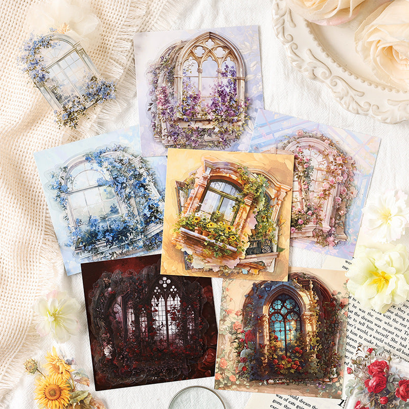 15 Pcs Flower Windows PET Stickers HCQM