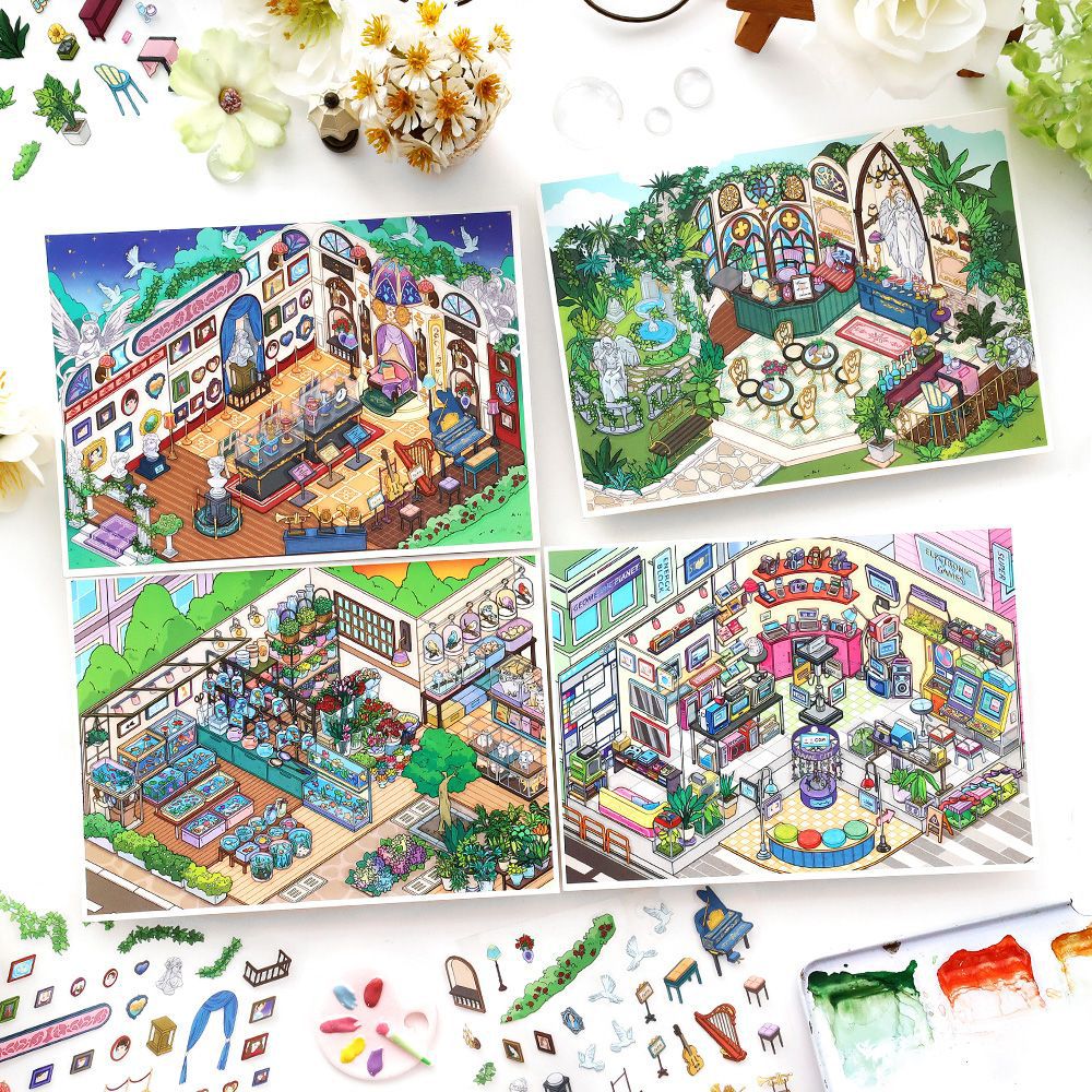 3D Garden Coffe Shop Scene DIY Stikcers Kit JRYYZ28